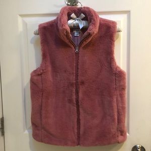 EUC - JCREW soft fluffy vest with ribbon trim. Holiday. Faux fur. Cozy. Soft.